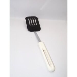 Vintage BONNY Slotted Spatula Turner Flipper Black Nylon & White Handle 12" USA